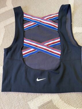 NWOT Nike Pro Dry Fit Printed Crossback Sports Bra with Red, White & Blue Straps